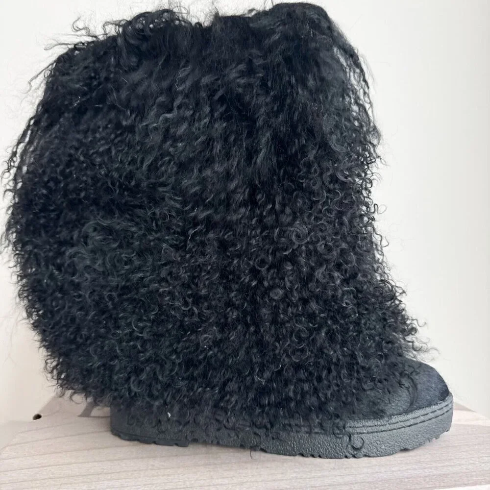 Bearpaw Boetis II Curly Mongolian Lamb  Sheep fur Winter Boots Black 6